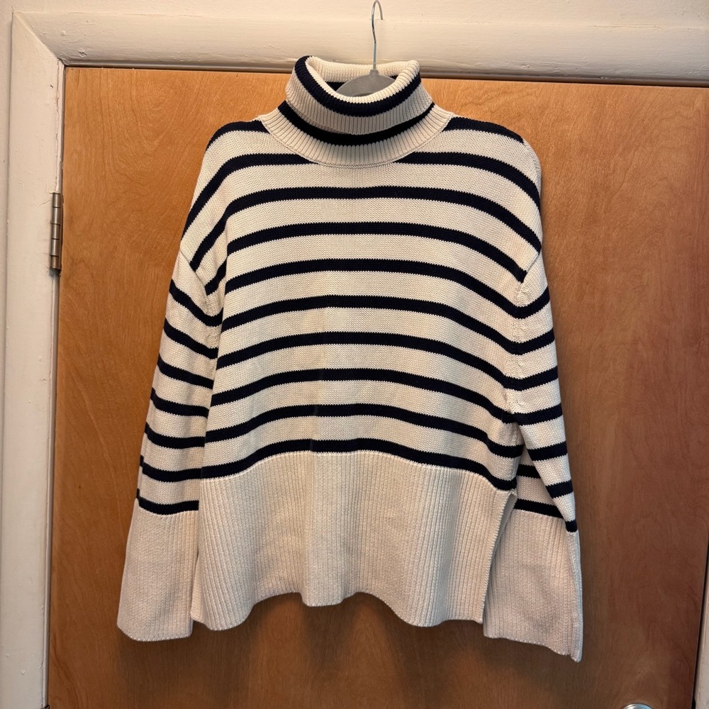GAP Navy and Cream Striped Turtleneck Sweater
